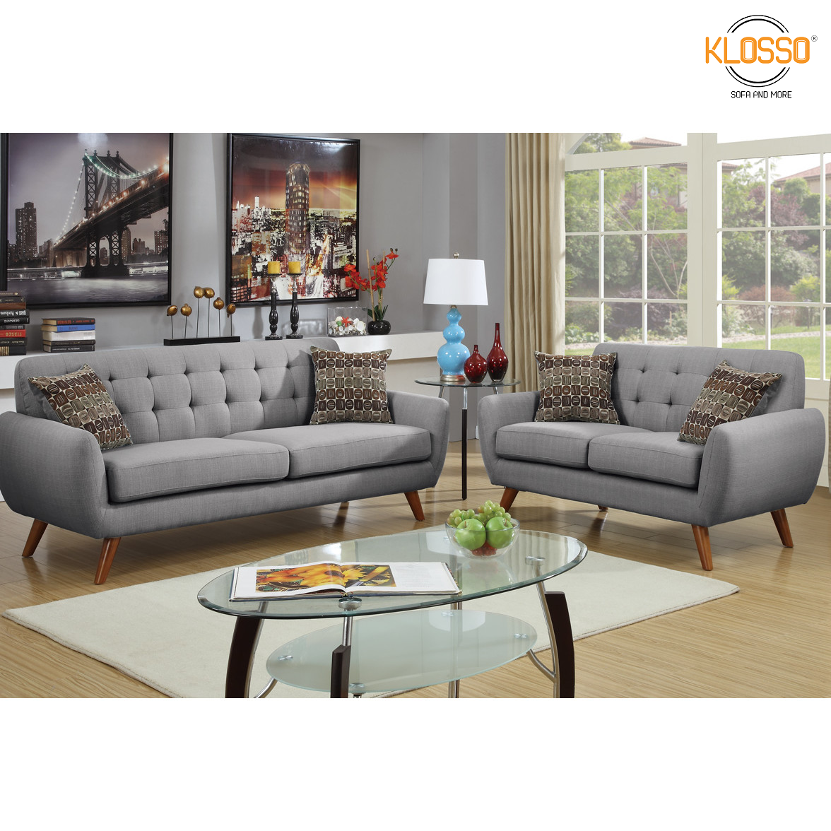 Bộ 2 sofa băng Klosso KCB001-XN (Xám nhạt)