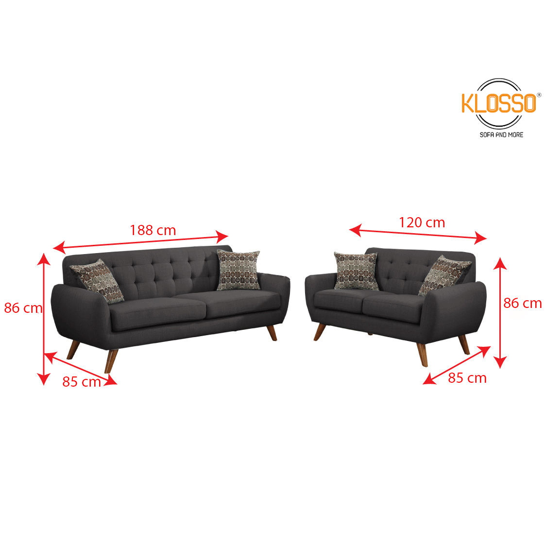 Bộ 2 sofa băng Klosso KCB001-X (Xám)