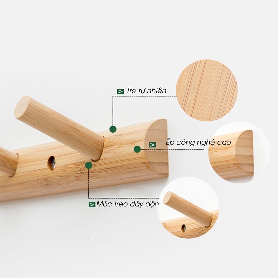 Móc treo đồ gỗ tre gắn tường đa năng