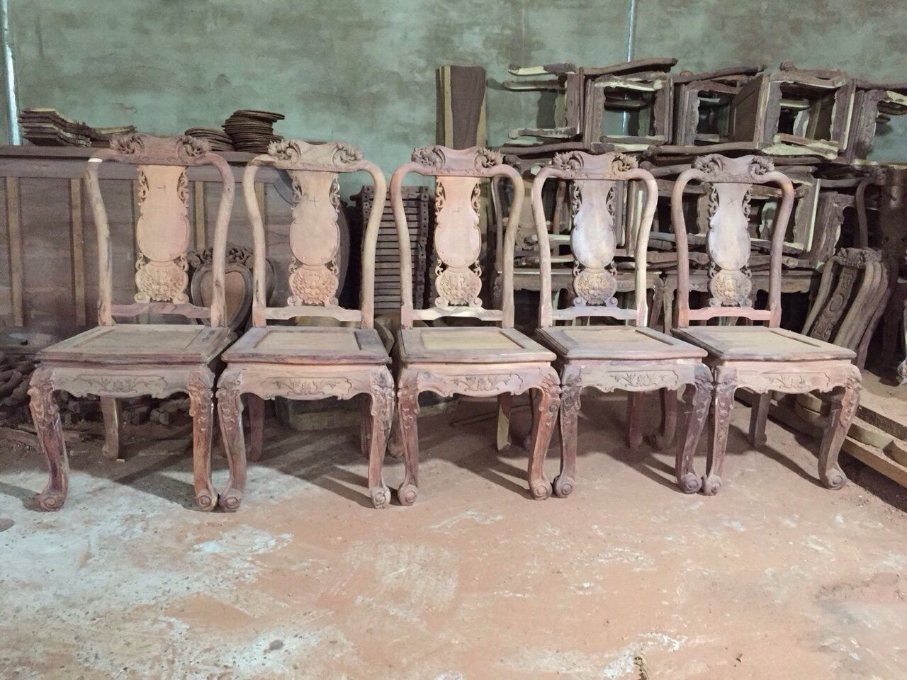 BỘ GHẾ ĂN ĐÀO 6 GHẾ GỖ CẨM