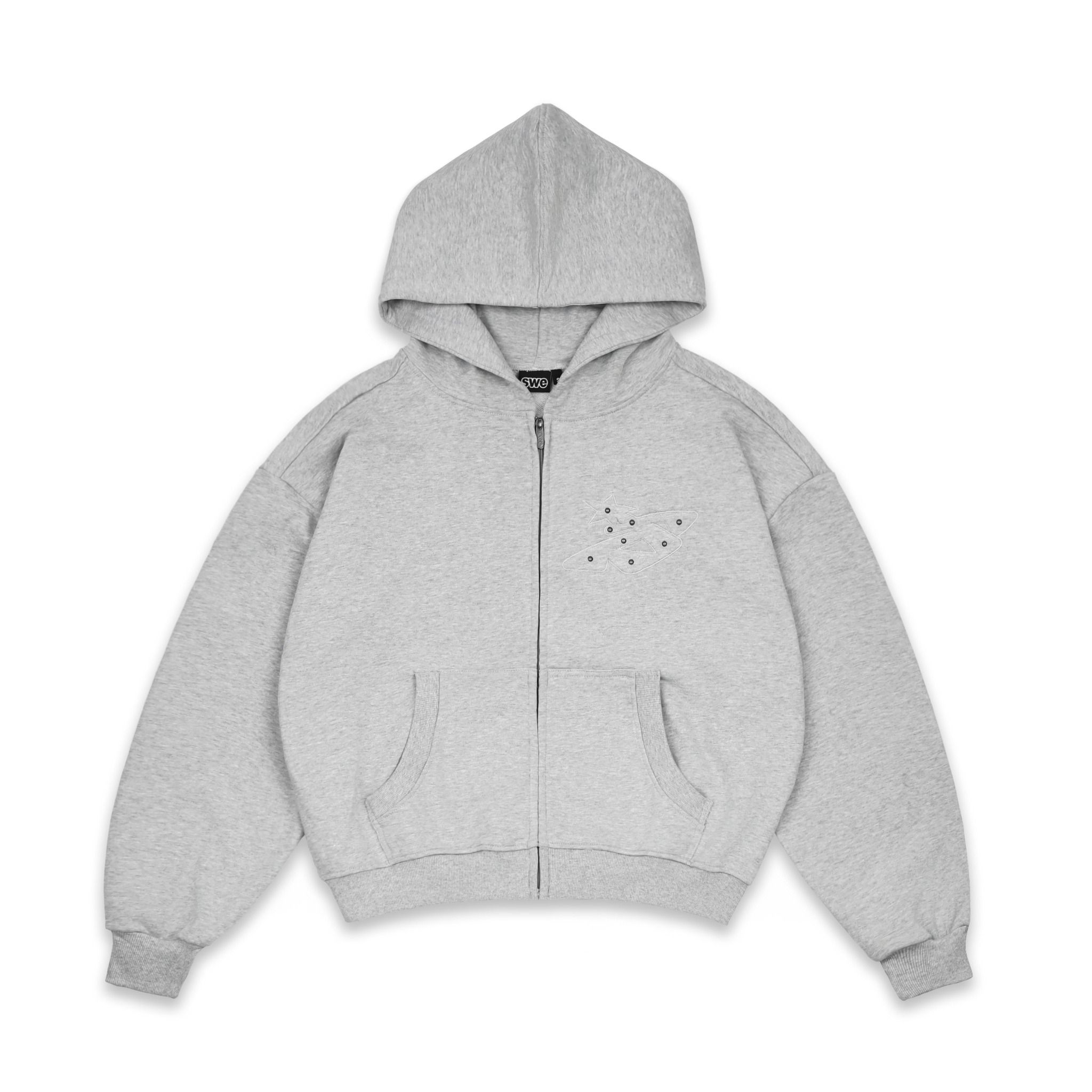 SWE STUDDED ZIP HOODIE - GRAY