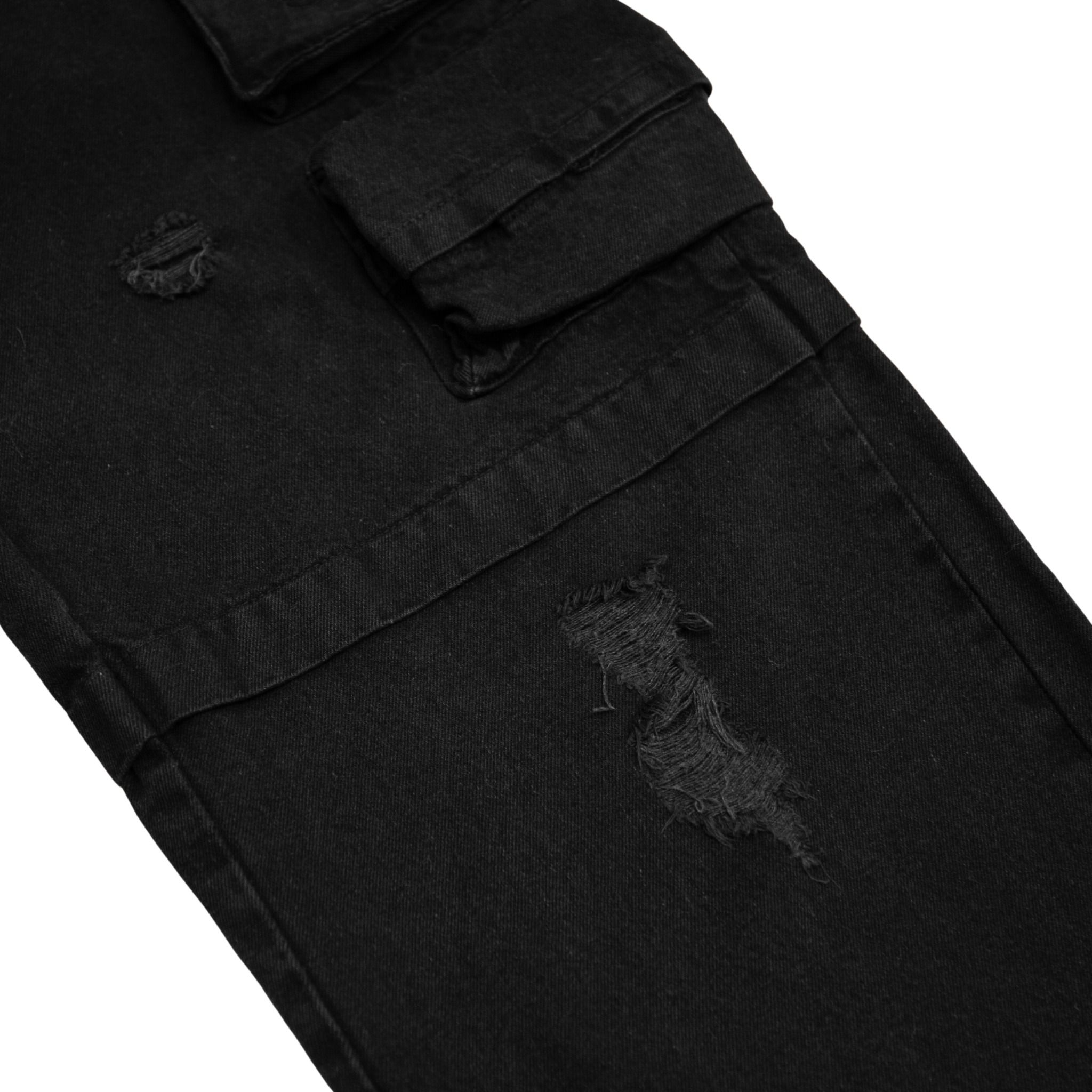 SWE RIPPED CARGO JEANS - BLACK