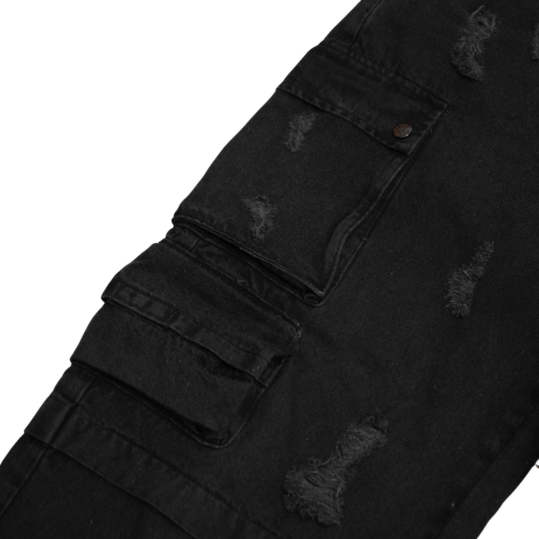 SWE RIPPED CARGO JEANS - BLACK