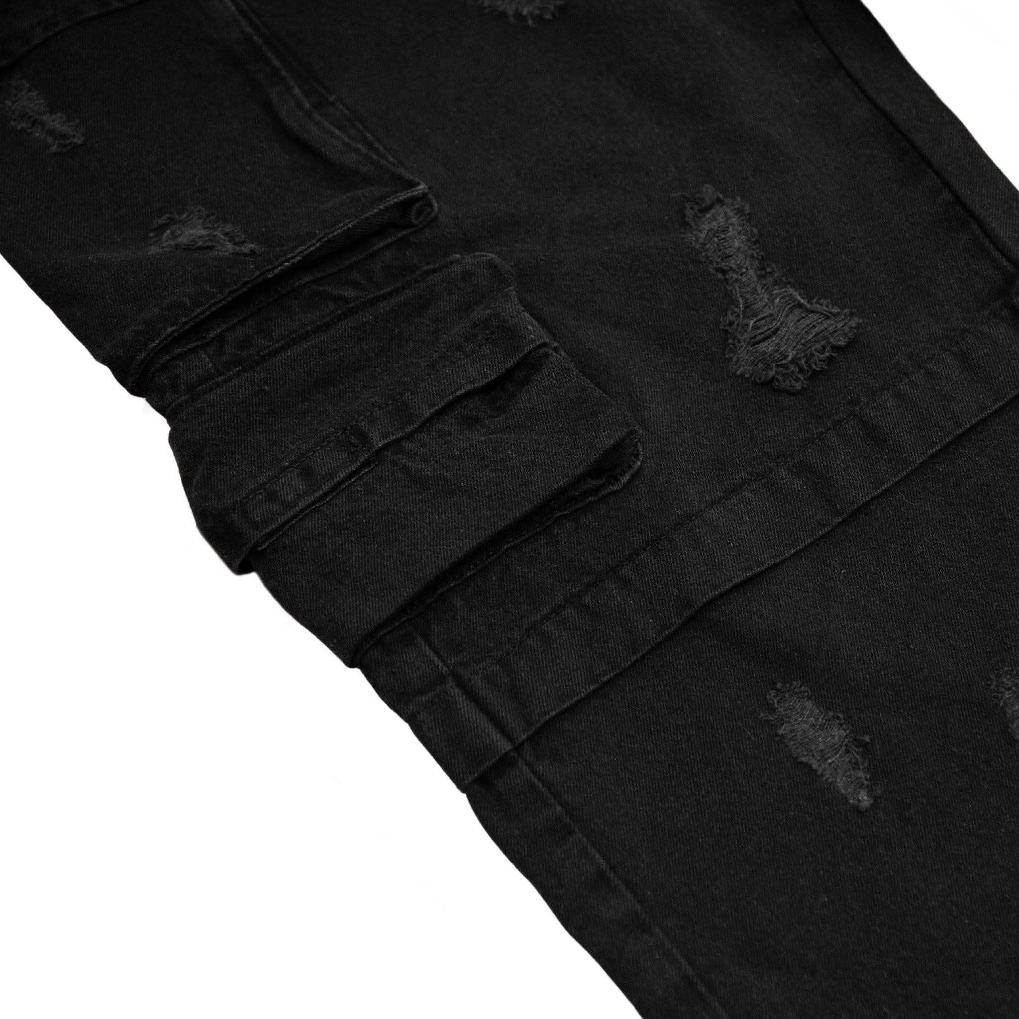 SWE RIPPED CARGO JEANS - BLACK