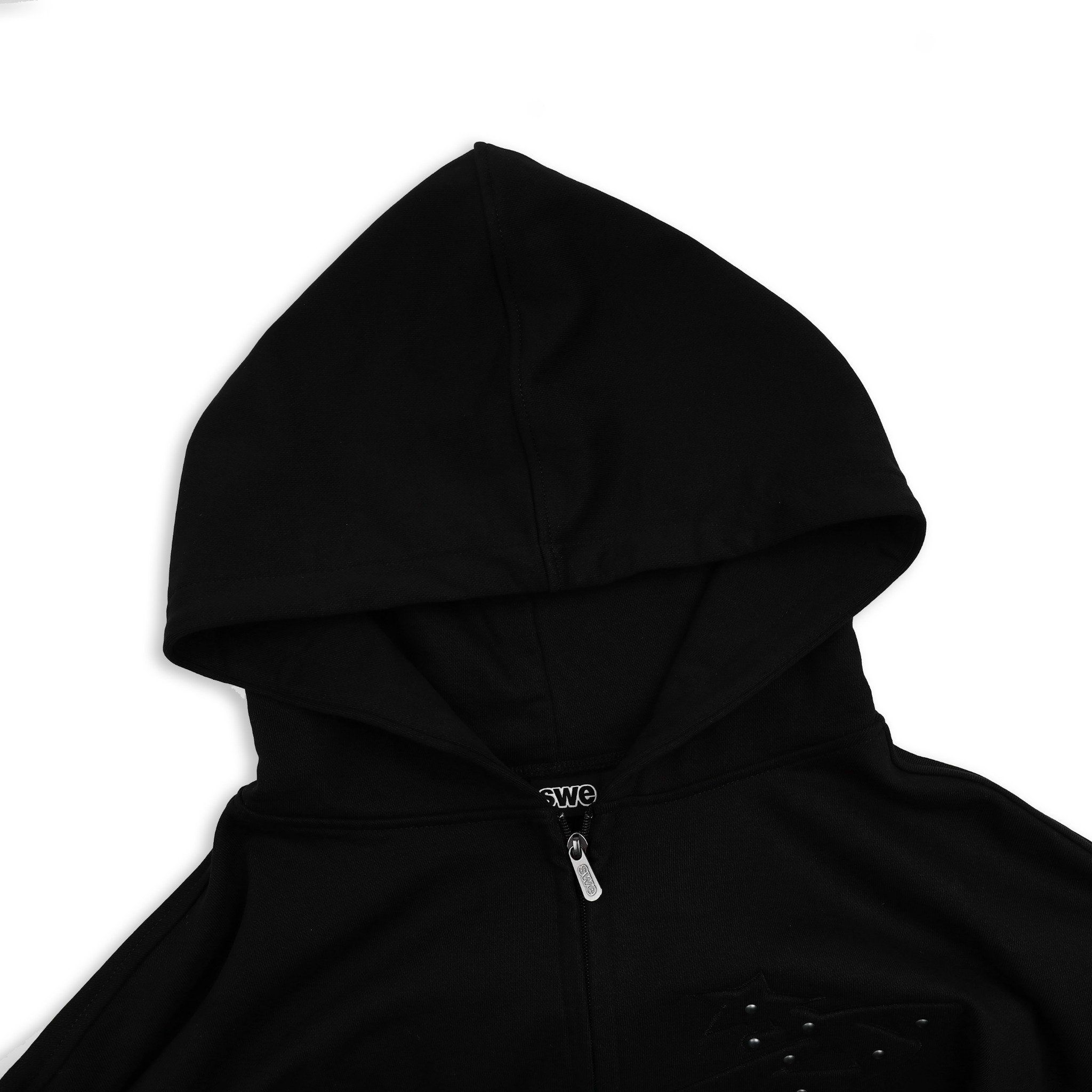 STUDDED ZIP HOODIE - BLACK