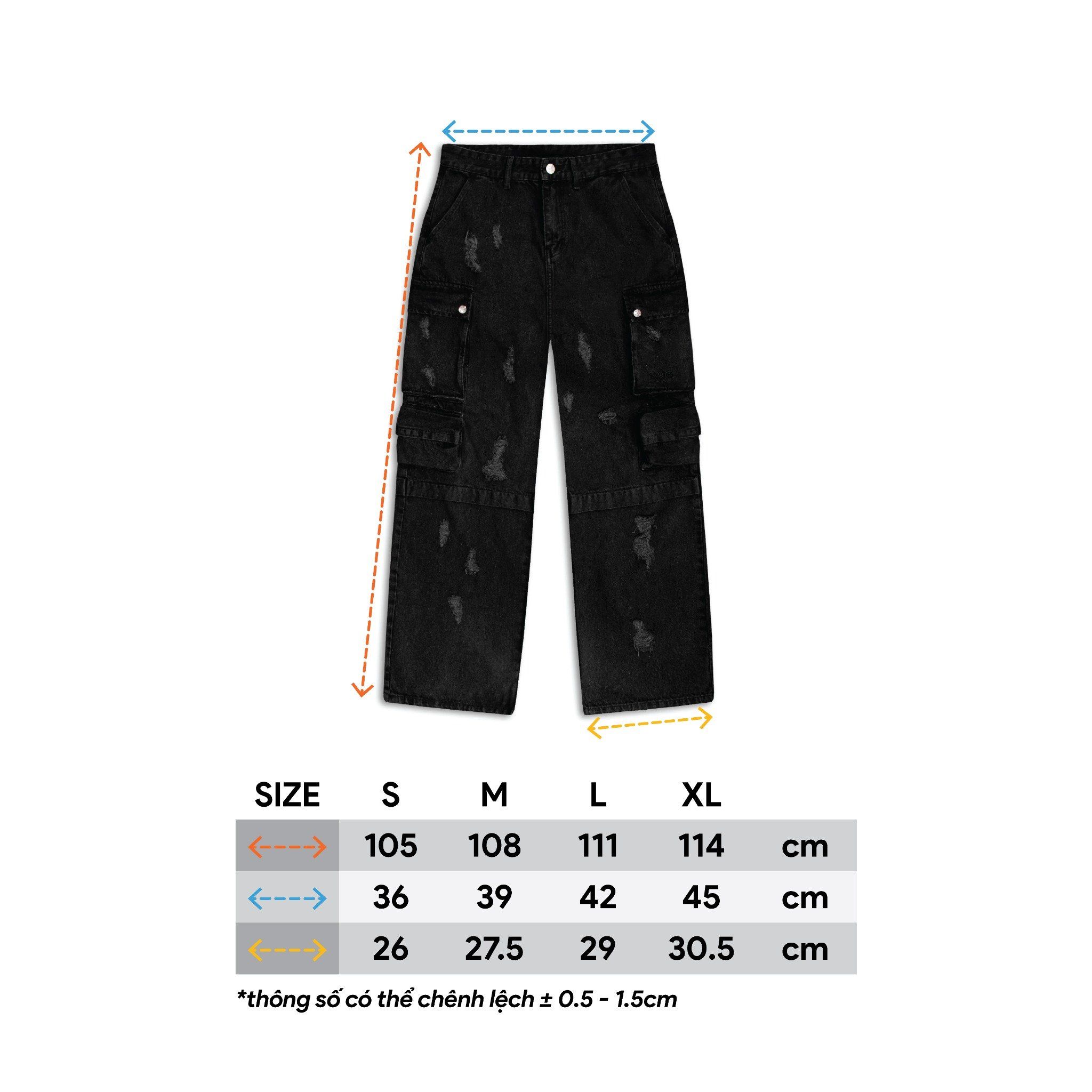 SWE RIPPED CARGO JEANS - BLACK