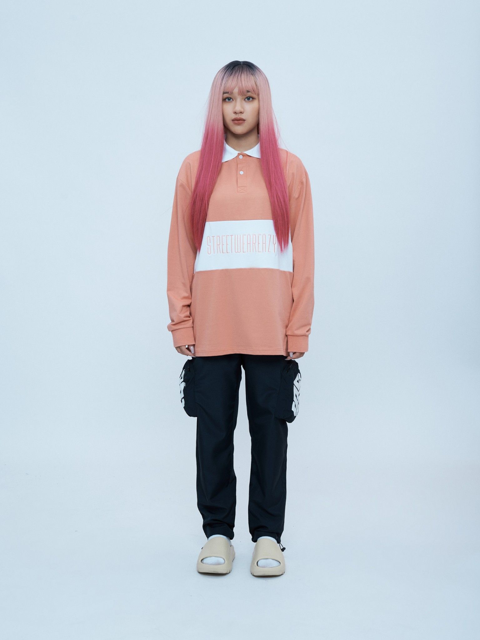 SWE BLOCK L/S POLO - PINK/WHITE