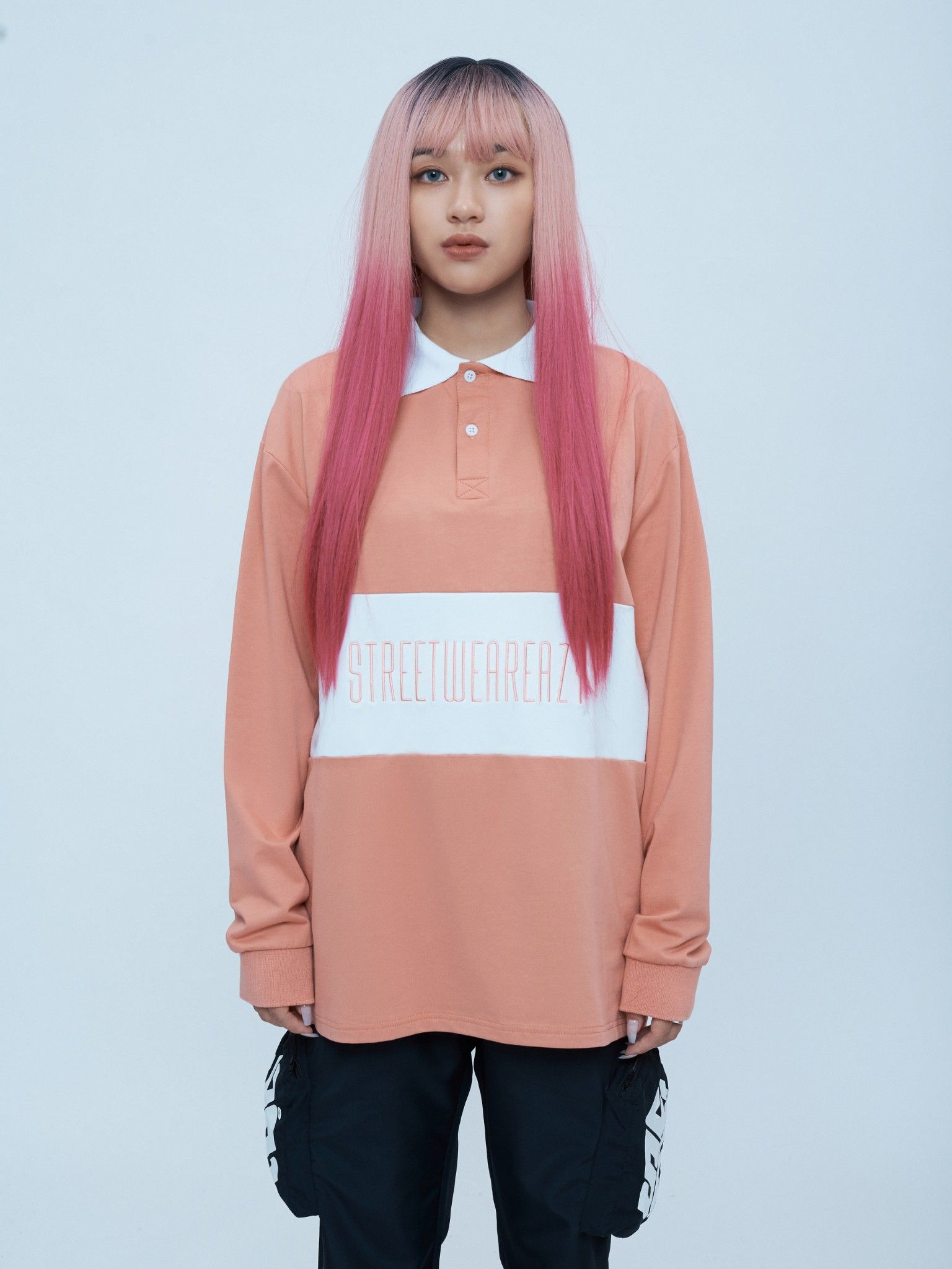 SWE BLOCK L/S POLO - PINK/WHITE