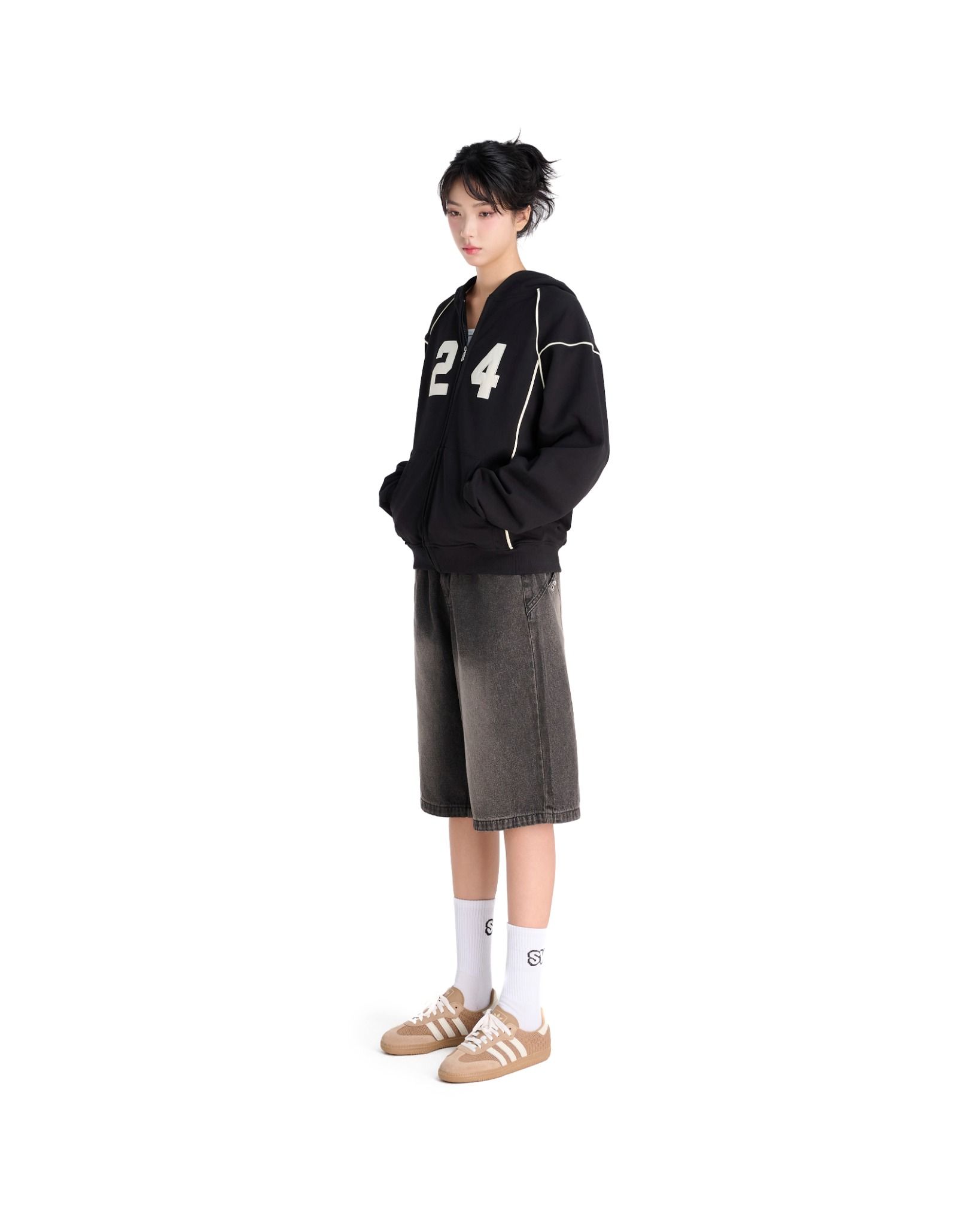 24 ZIP HOODIE - BLACK