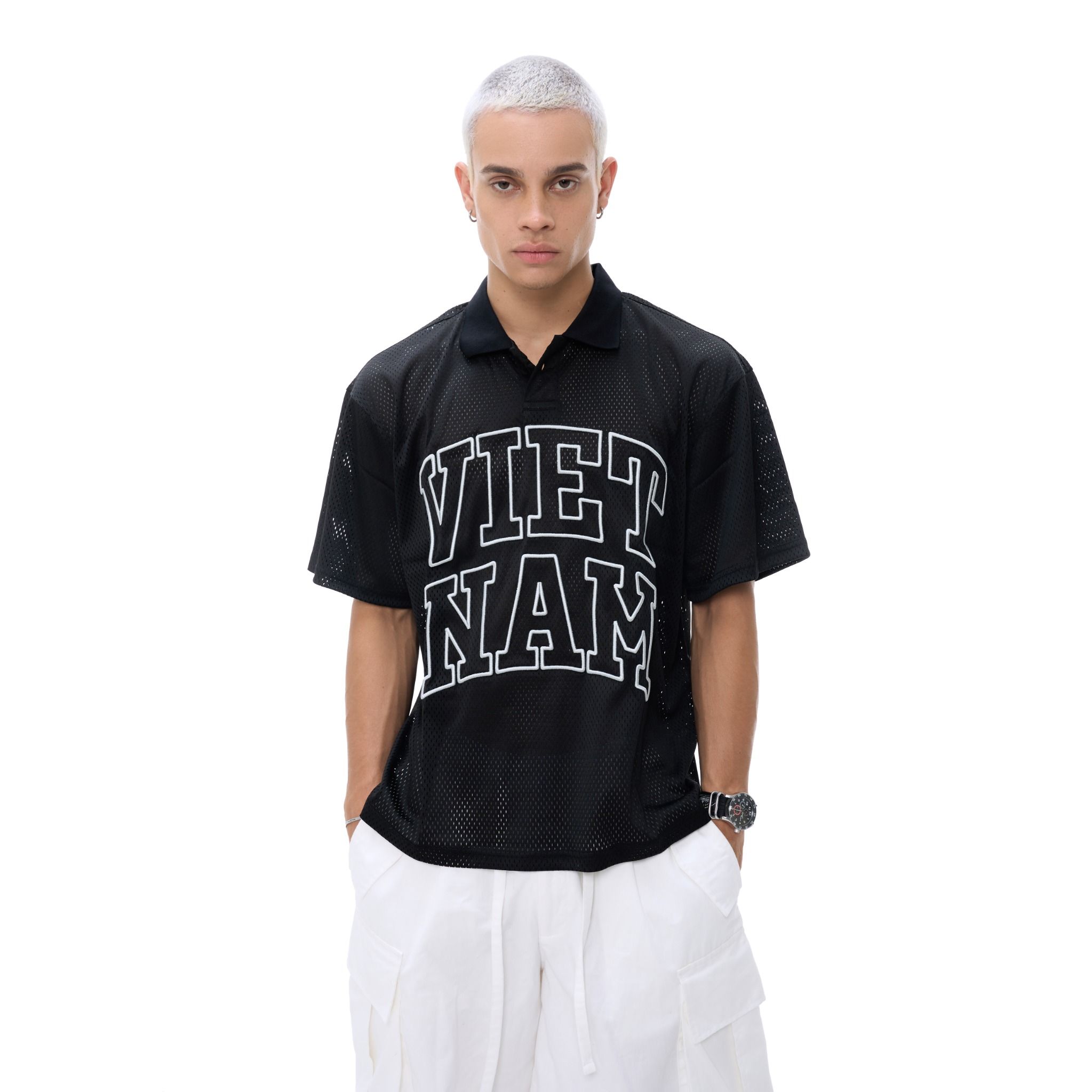 VN MESH POLO - BLACK