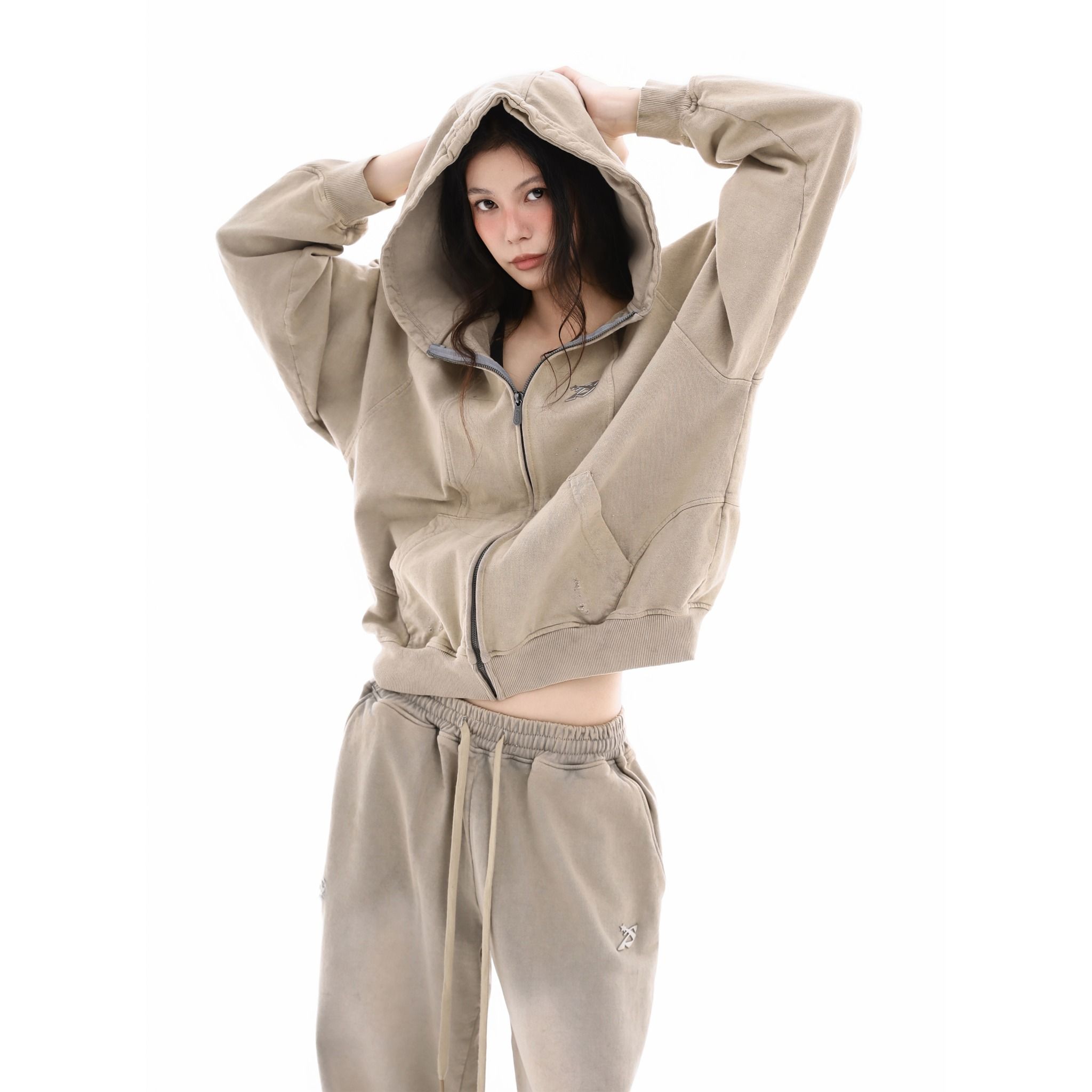 EMBLEM WASHED HOODIE - SAND