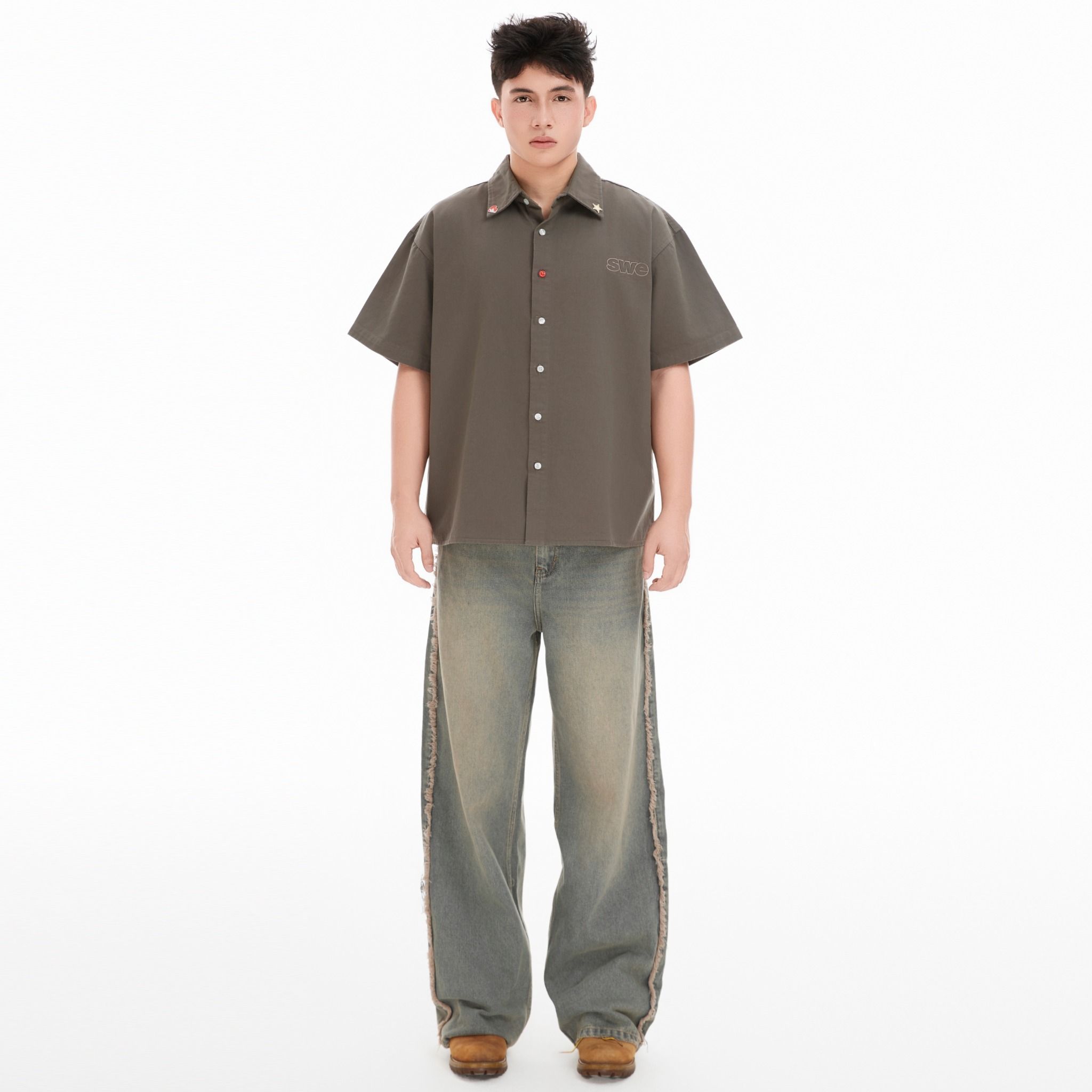 PIN BUTTON SHIRT - GRAY