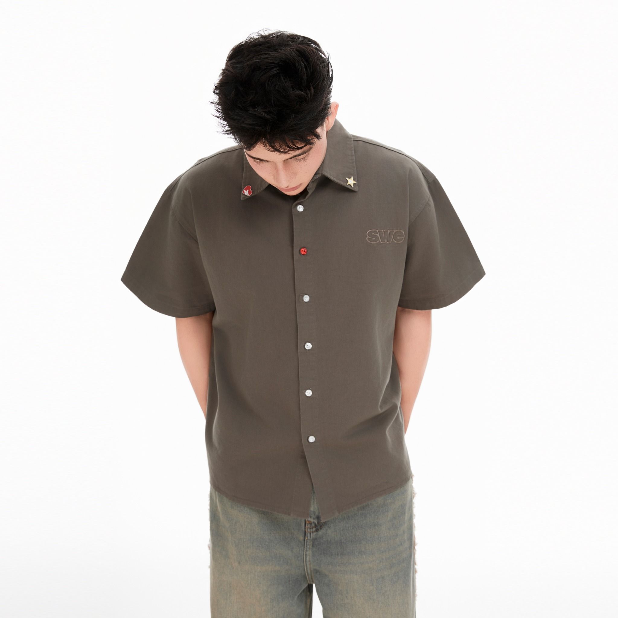 PIN BUTTON SHIRT - GRAY