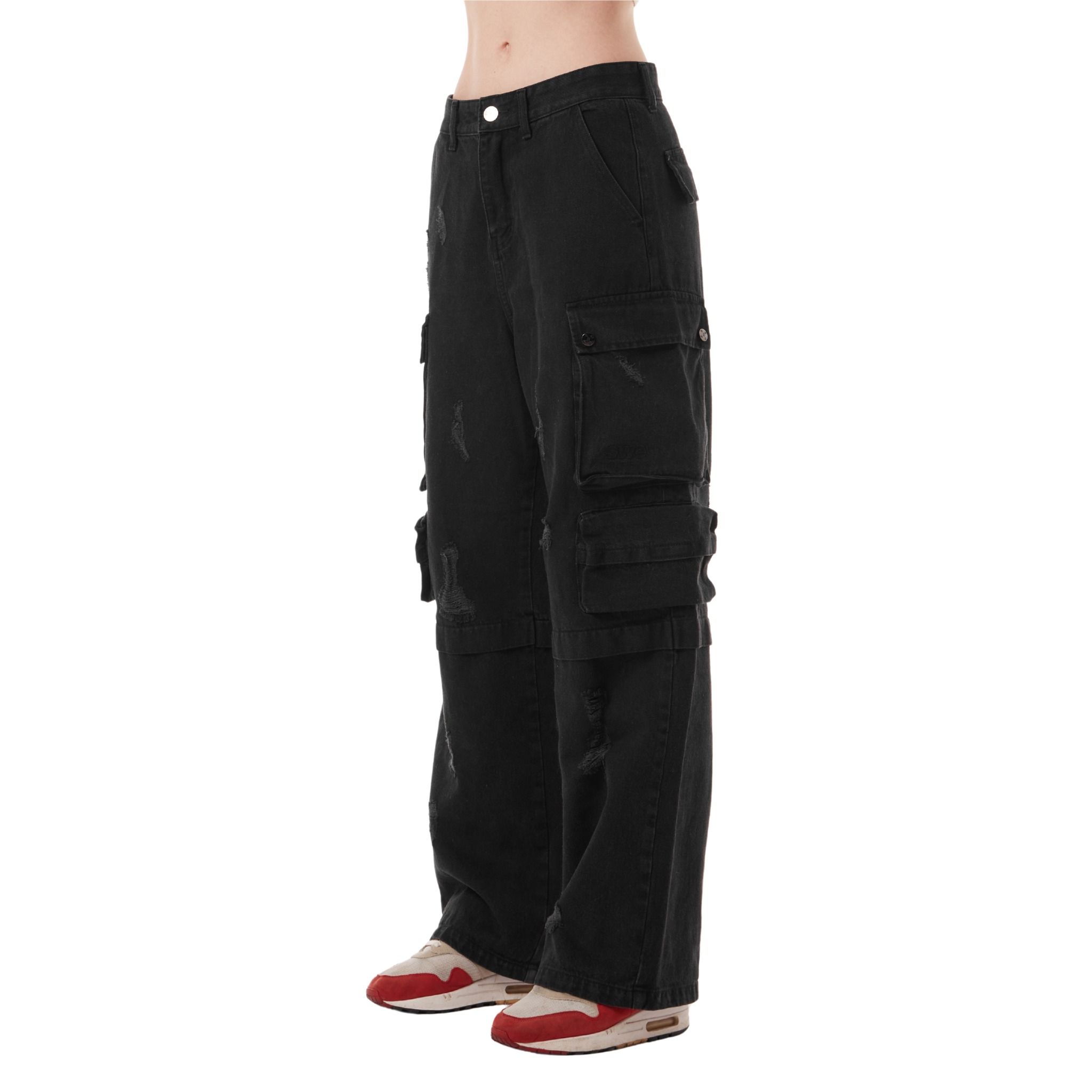 SWE RIPPED CARGO JEANS - BLACK