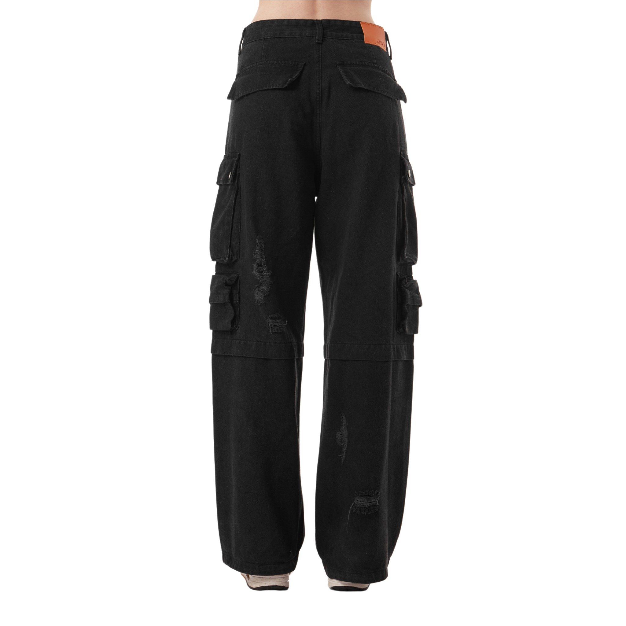 SWE RIPPED CARGO JEANS - BLACK