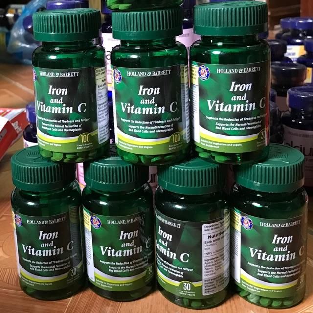 Viên uống bổ sung sắt và vitamin C Holland and Barrett Iron and Vitamin C
