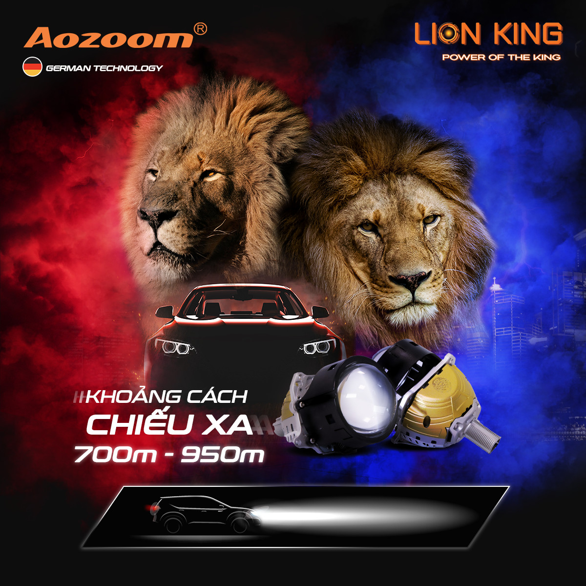 Đèn Bi pha ô tô Aozoom Lion King Led - Chân xoáy