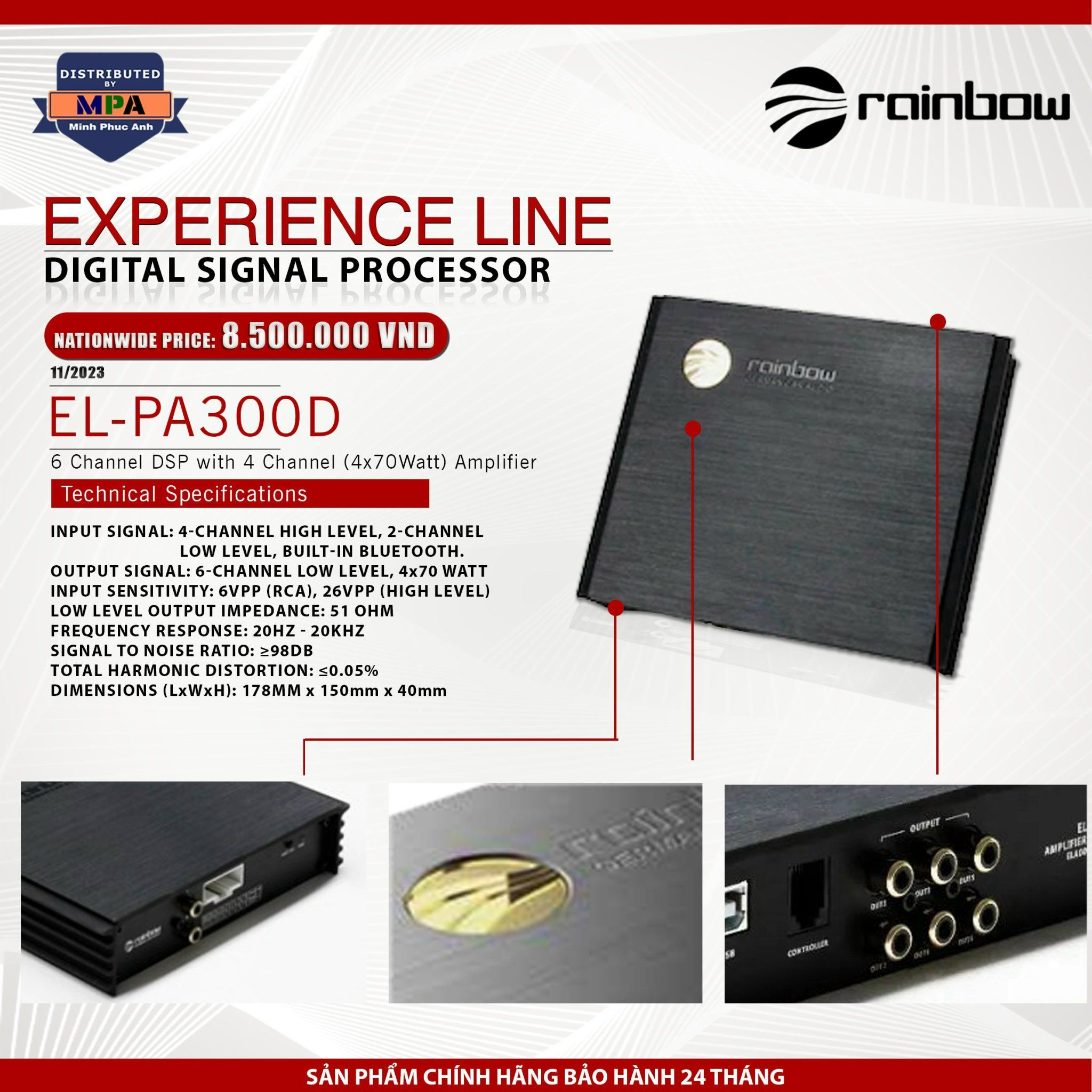 DSP Rainbow EL-AP300D - 6 kênh tín hiệu + 4 kênh Amply