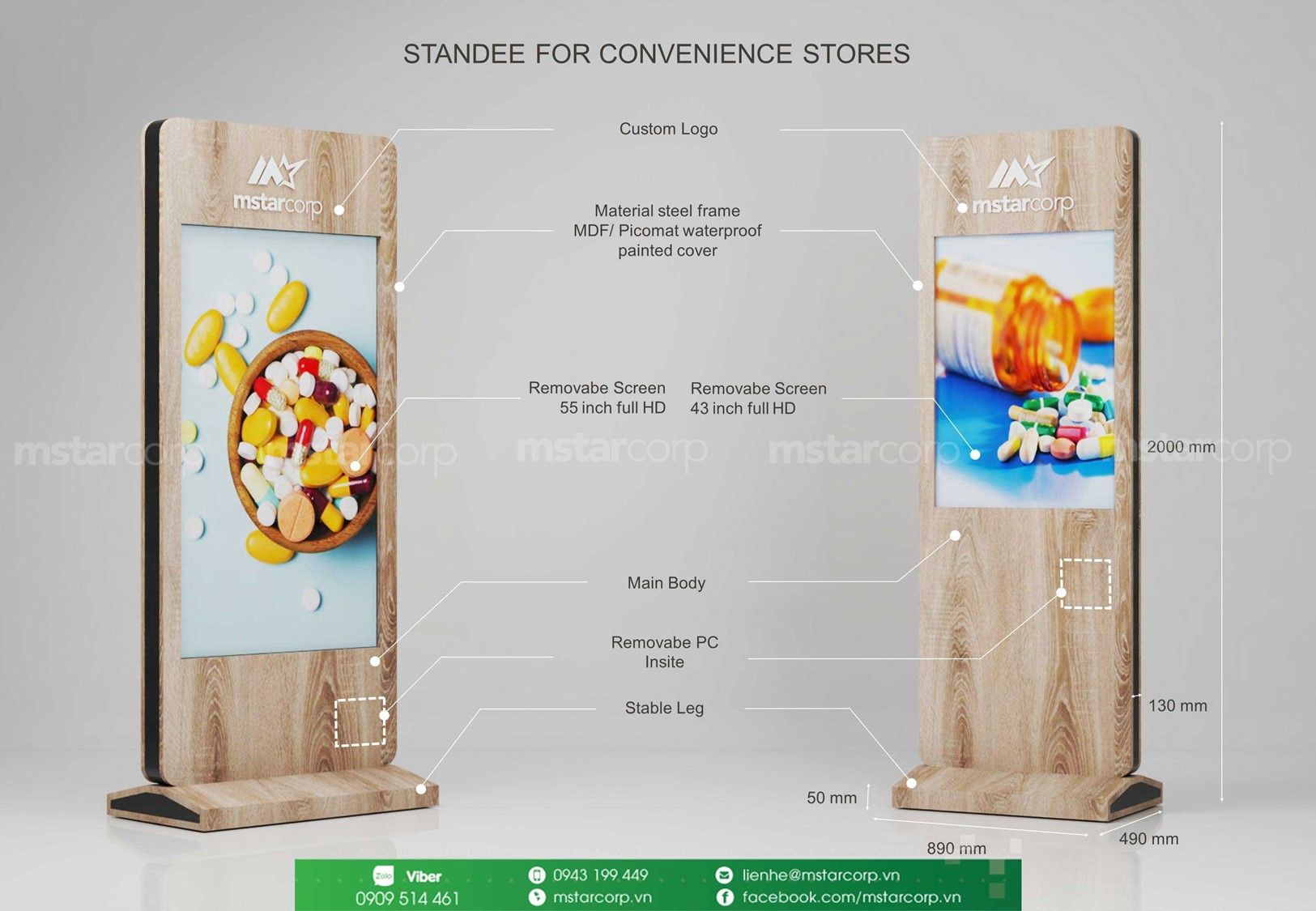 Standee điện tử MS09 - Thiết kế theo nhu cầu - Tích hợp Android