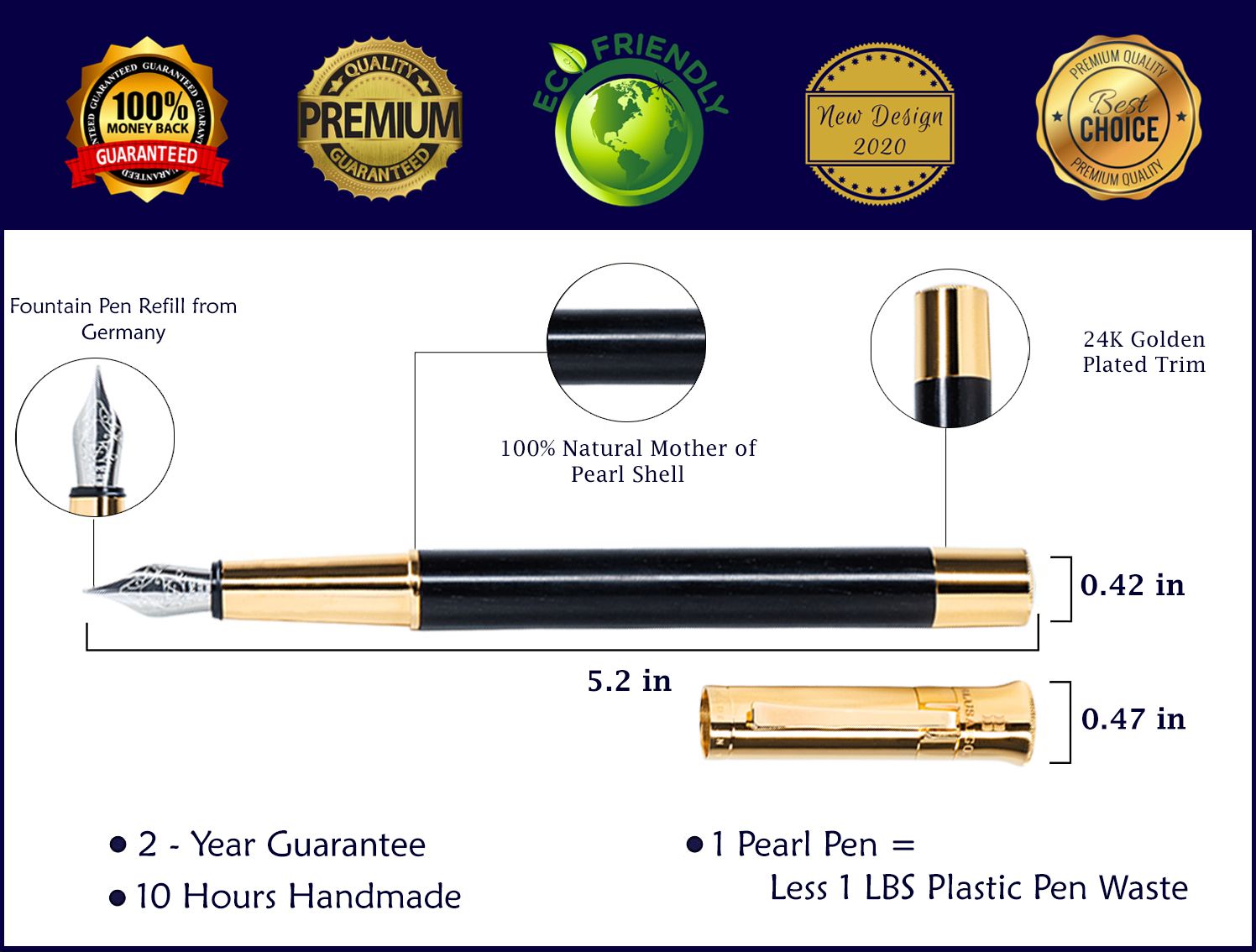Gemperor - Bút Máy Gỗ Mun Lào - Mạ Vàng 24K