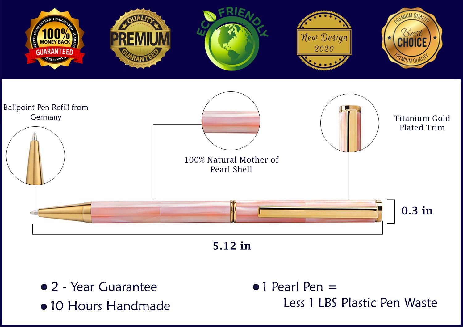 Hermes - Bút Bi Ngọc Trai Hồng Mississipi - Mạ Gold Titanium