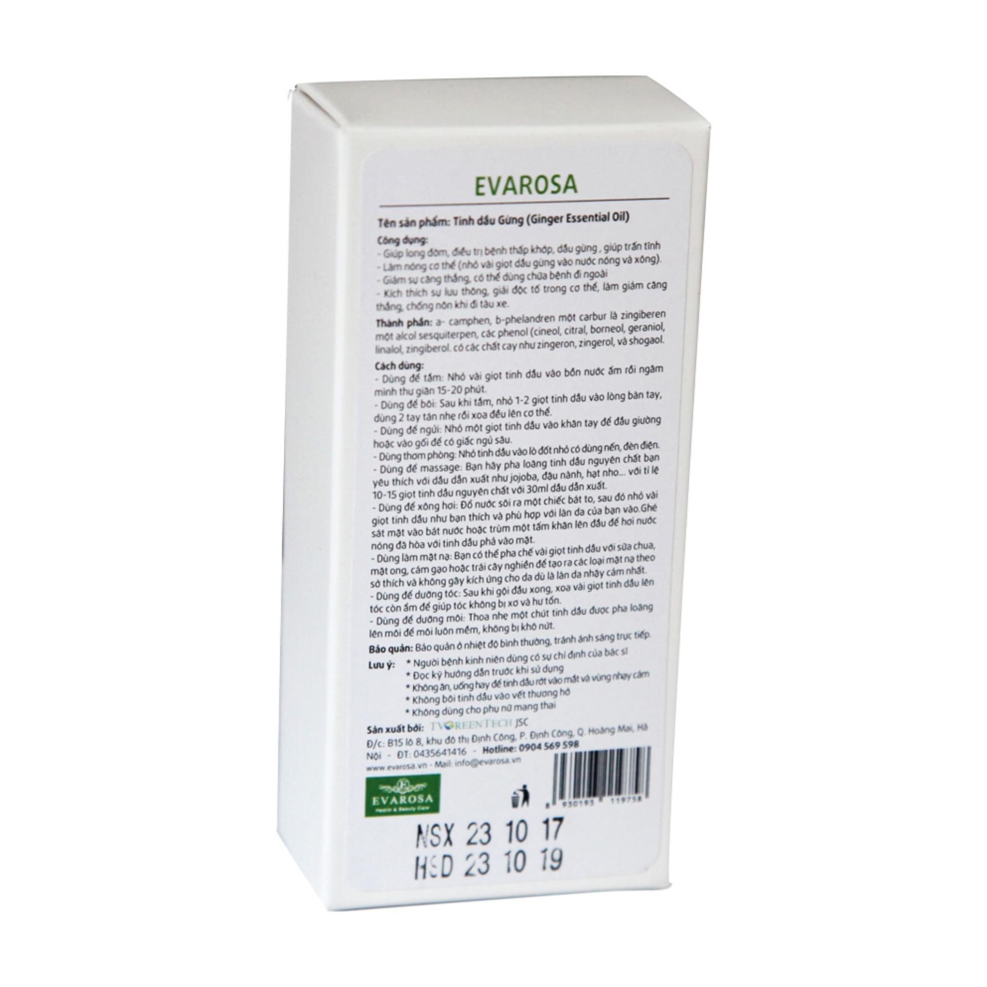 Tinh dầu Gừng EVAROSA chai 10 ml