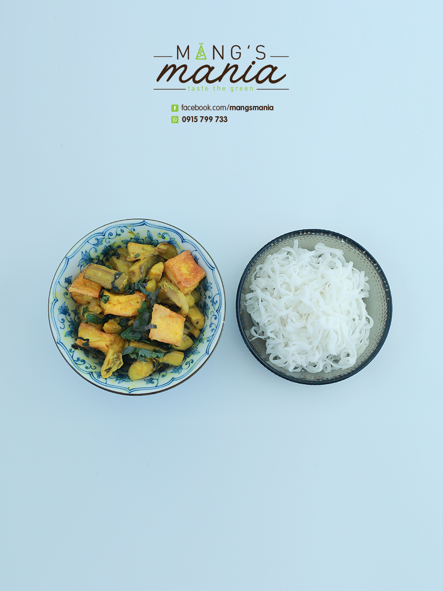 Bún Nấm Om Chuối Đậu (Rice noodles, Green Banana, Mushrooms, Homemade Tofu
