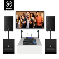 Dàn karaoke SP008883: 2 Loa Yamaha DHR10, 2 Loa Sub Yamaha DXS15 MKII, Mixer Yamaha MG12XU và Micro không dây JBL VM300