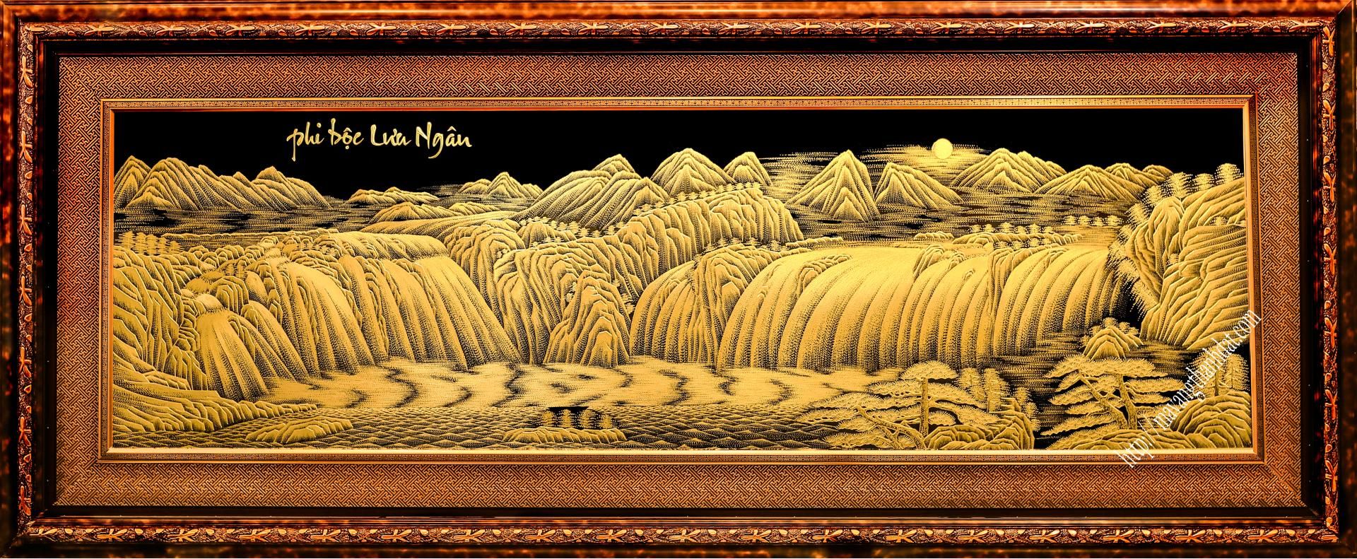 Tranh Phi Bộc Lưu Ngân Đồng khắc Vàng 9999