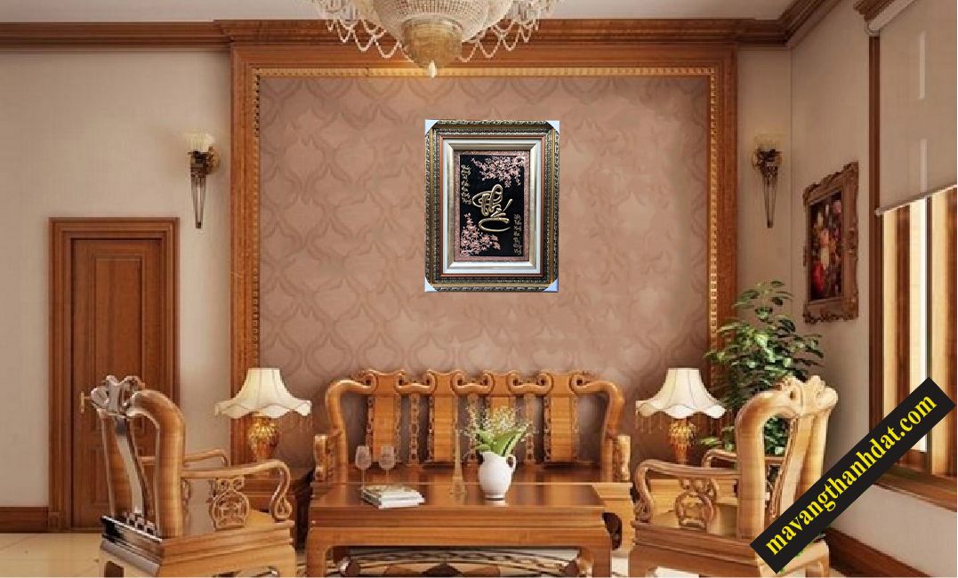 Chữ Phúc thư pháp mạ vàng 24k 75 x 108