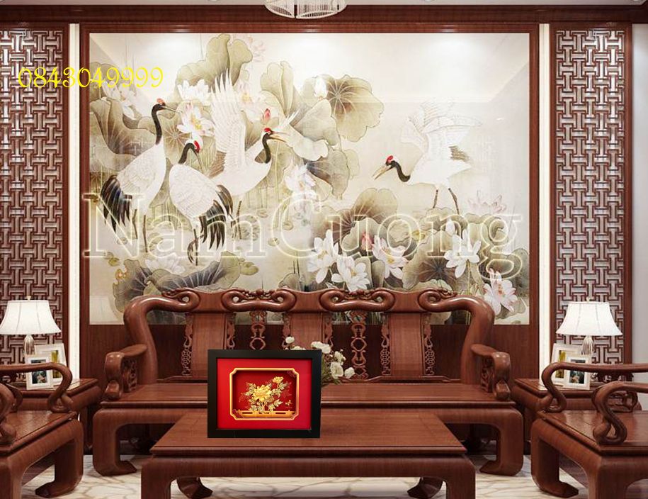 Tranh Hoa Mẫu Đơn Lá Vàng 24K 26 X 33