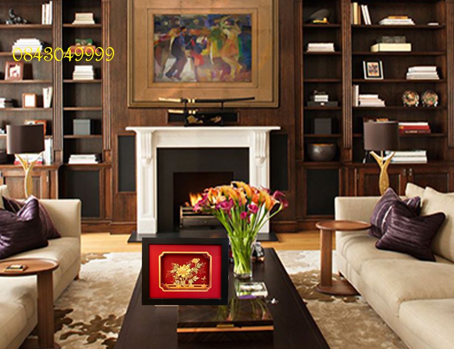 Tranh Hoa Mẫu Đơn Lá Vàng 24K 26 X 33