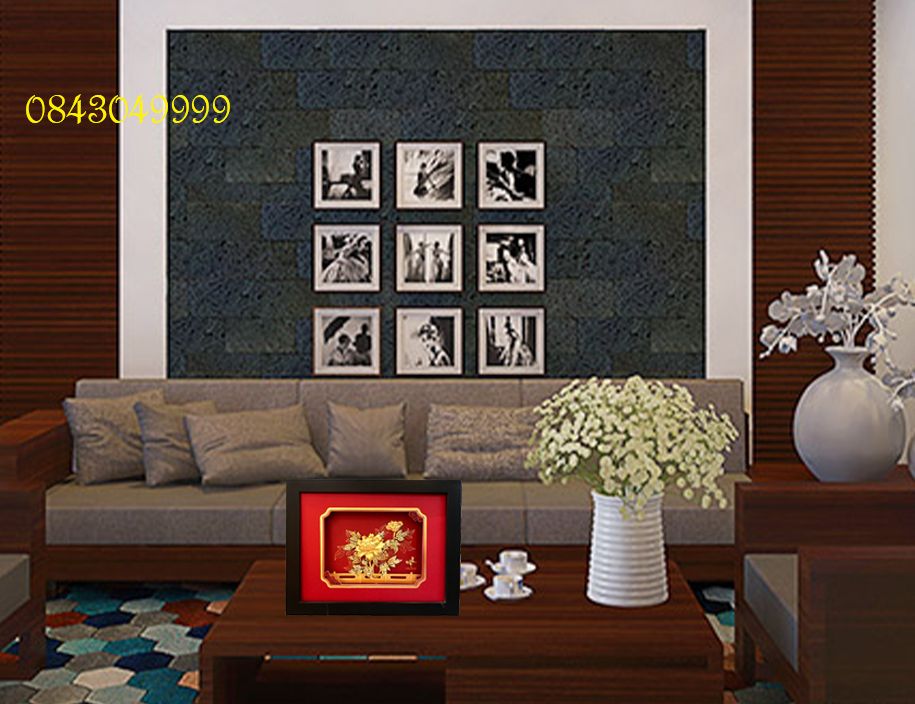 Tranh Hoa Mẫu Đơn Lá Vàng 24K 26 X 33