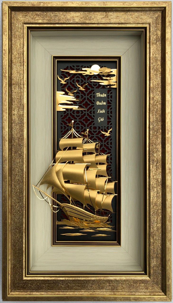 Tranh thuận Buồm Xuôi Gió Lá Vàng 24K 31 x 54