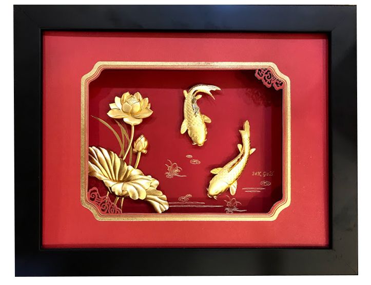Tranh Cá Chép Hoa Sen Mạ Vàng 2633 Đỏ