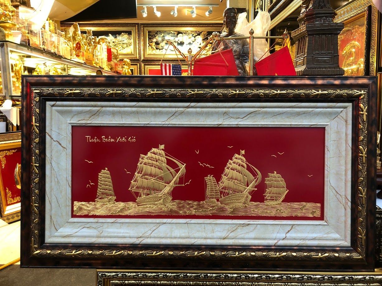 Tranh Thuận Buồm Xuôi Gió khắc Vàng 9999 (01)