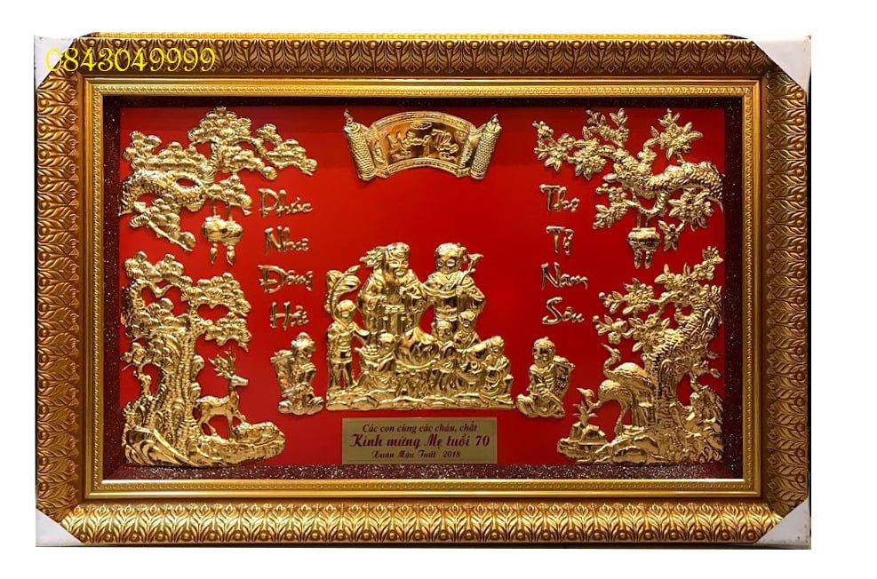 Tranh Mùng Thọ mạ vàng Ông Bà