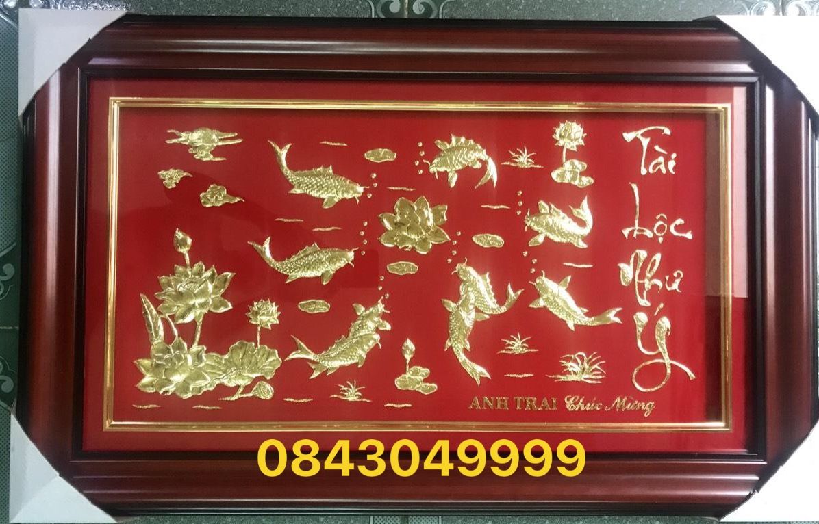 Tranh Cửu Ngư Quần Hội Bằng Vàng 24K