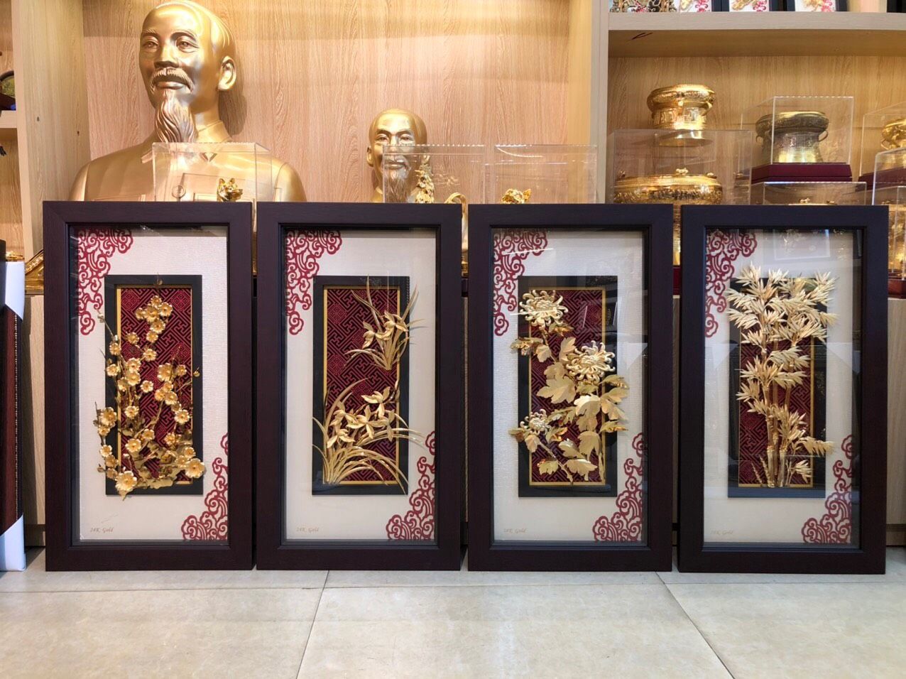 TRANH TÚ QUÝ PHỦ VÀNG 24K