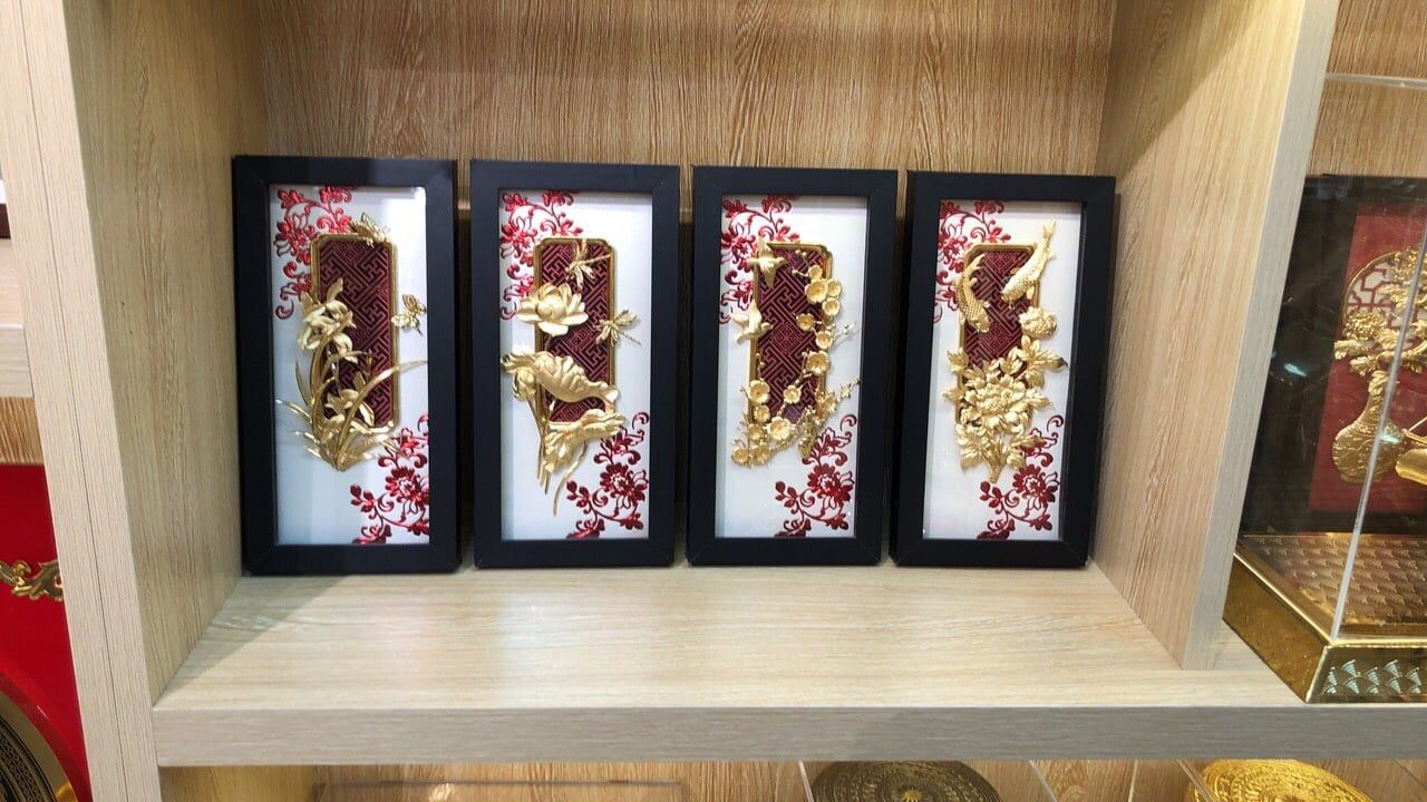 Tranh Tứ Bình Lá vàng 24K