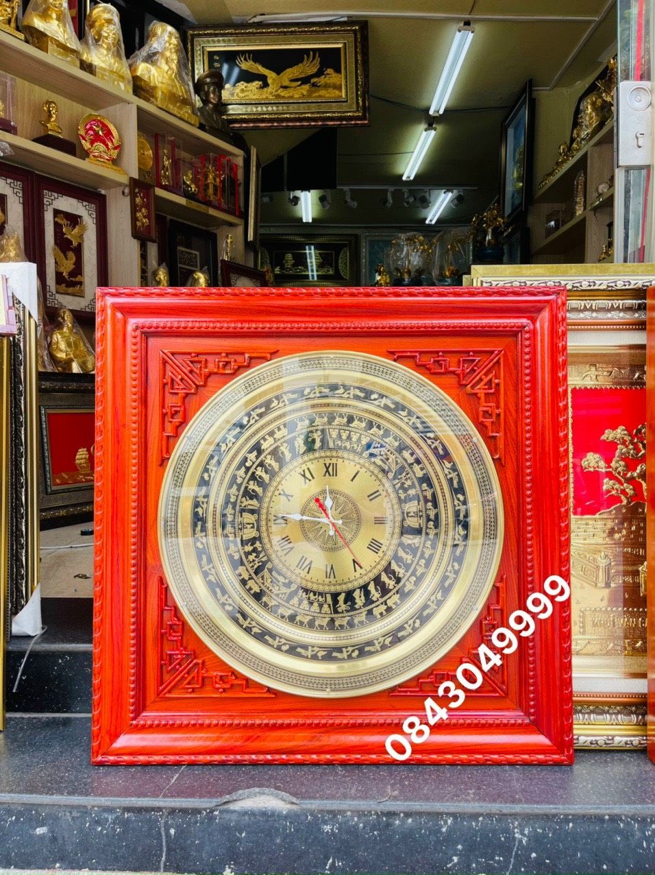 Đồng Hồ Trống Đồng Ăn Mòn - Khung Gỗ Hương