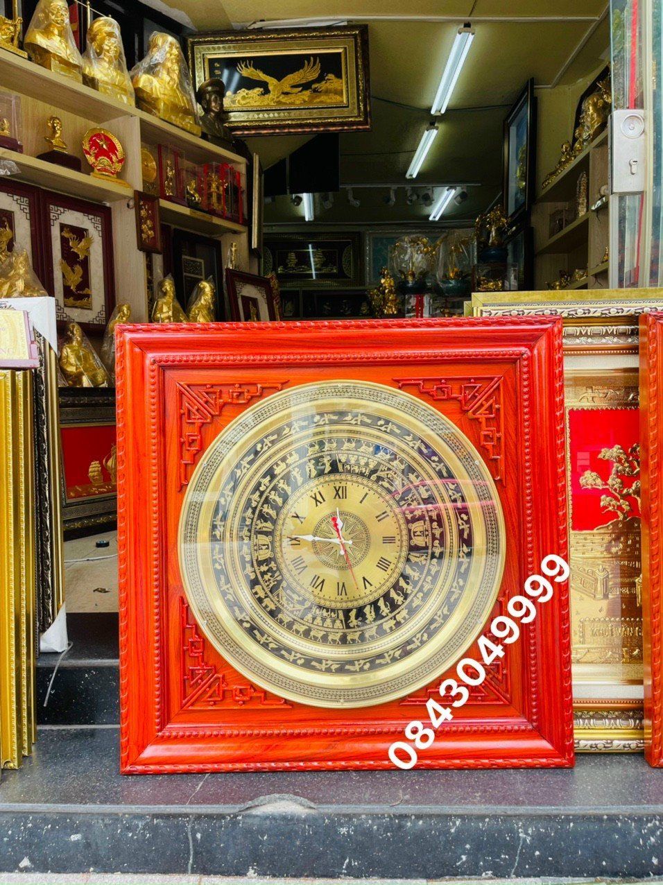 Đồng Hồ Trống Đồng Ăn Mòn - Khung Gỗ Hương