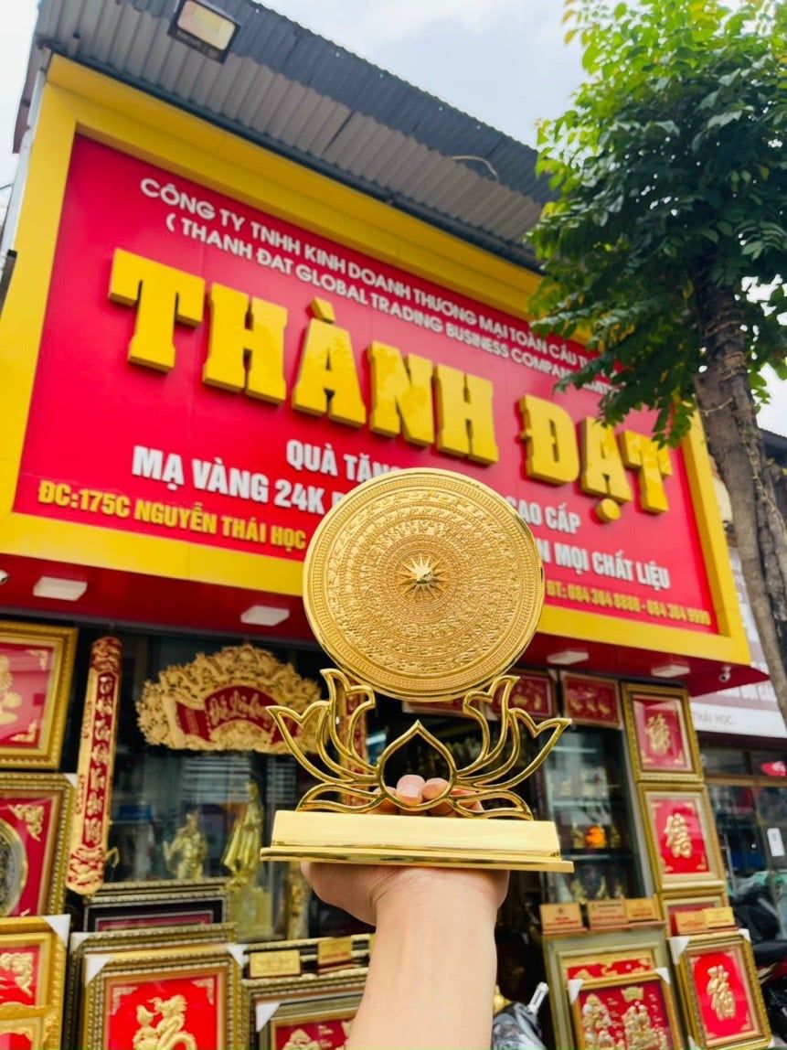 Trống Đồng Hoa Sen Mạ Vàng 15