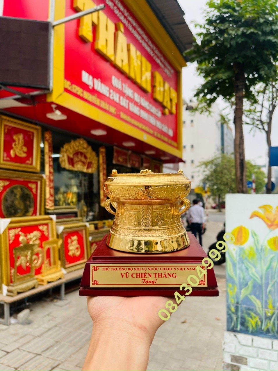 Quả Trống Đồng Mạ Vàng Phi 12cm