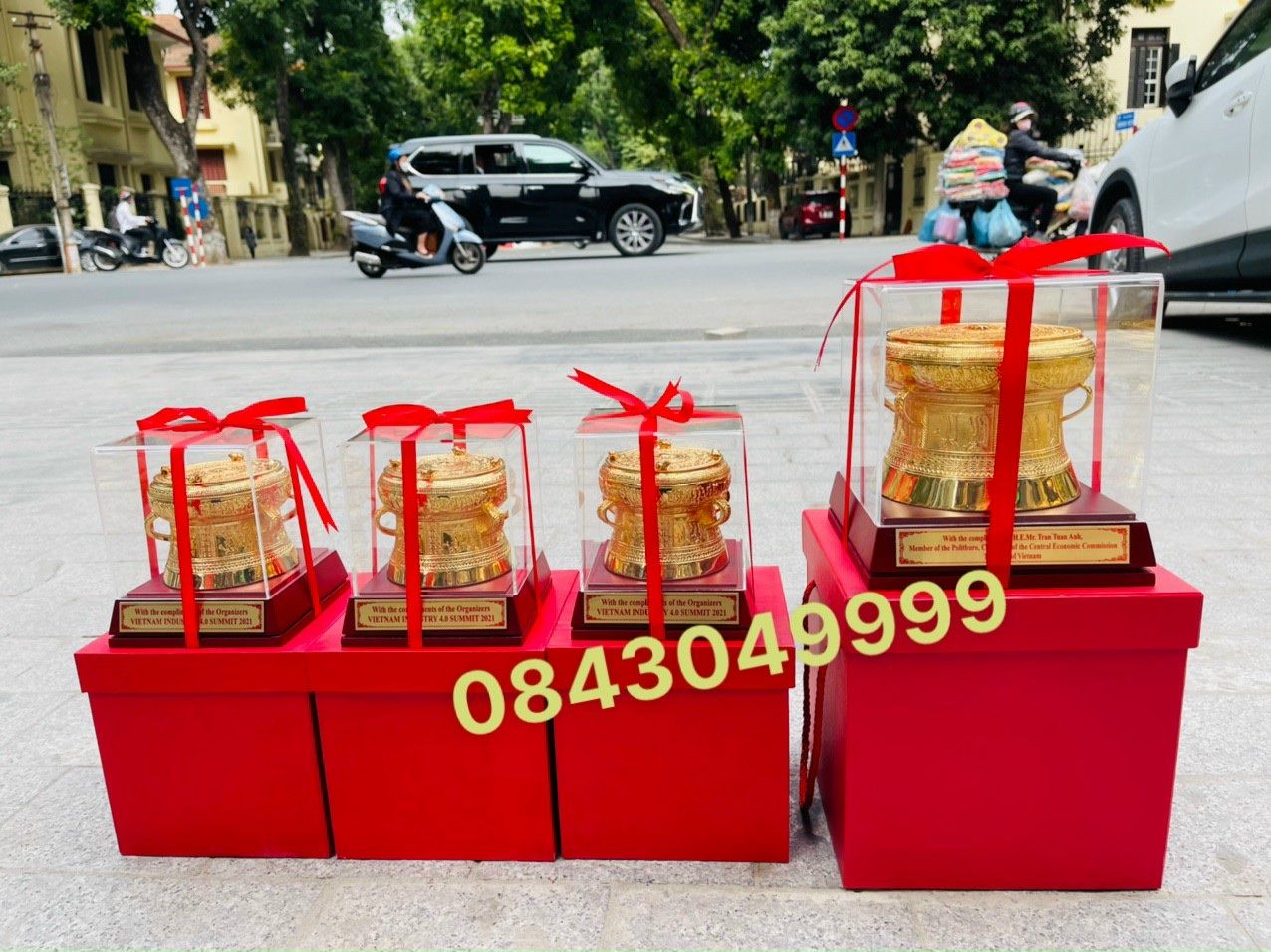 Quả Trống Đồng Mạ Vàng Phi 12cm