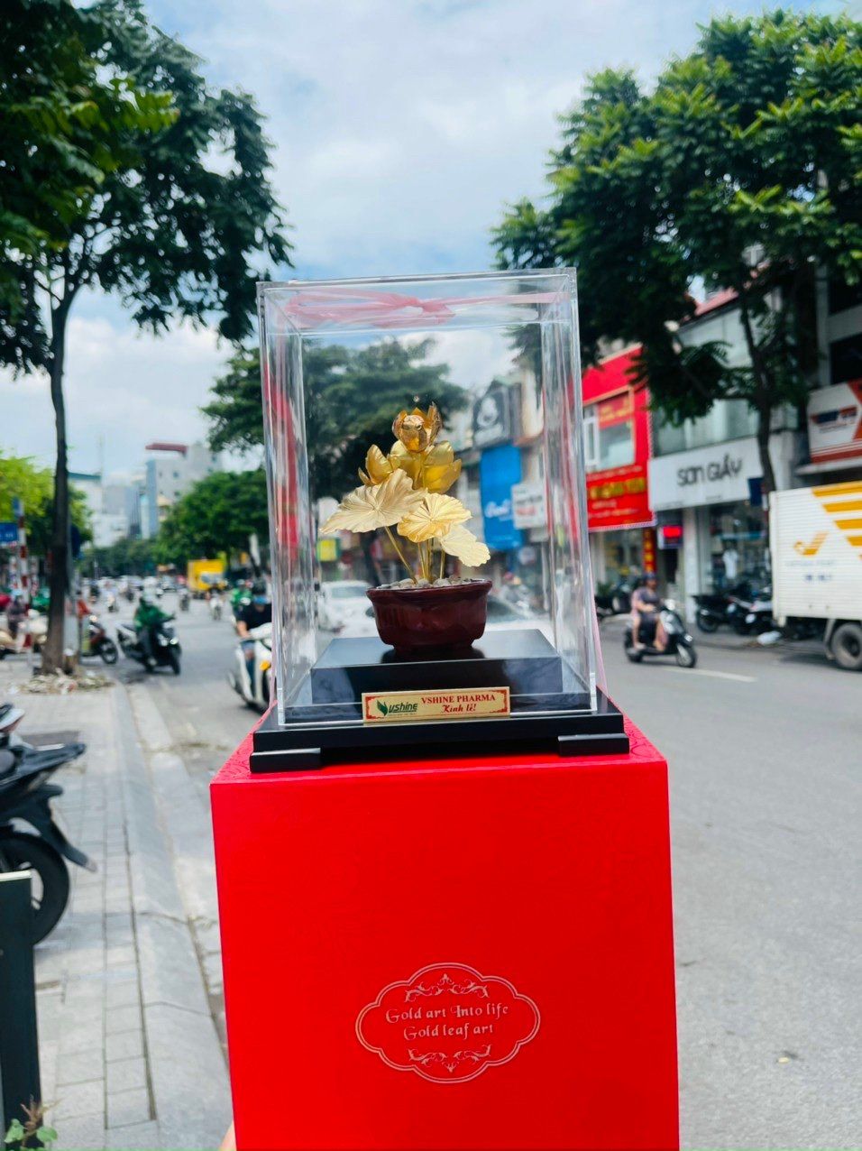 Chậu Hoa Sen Mạ Vàng