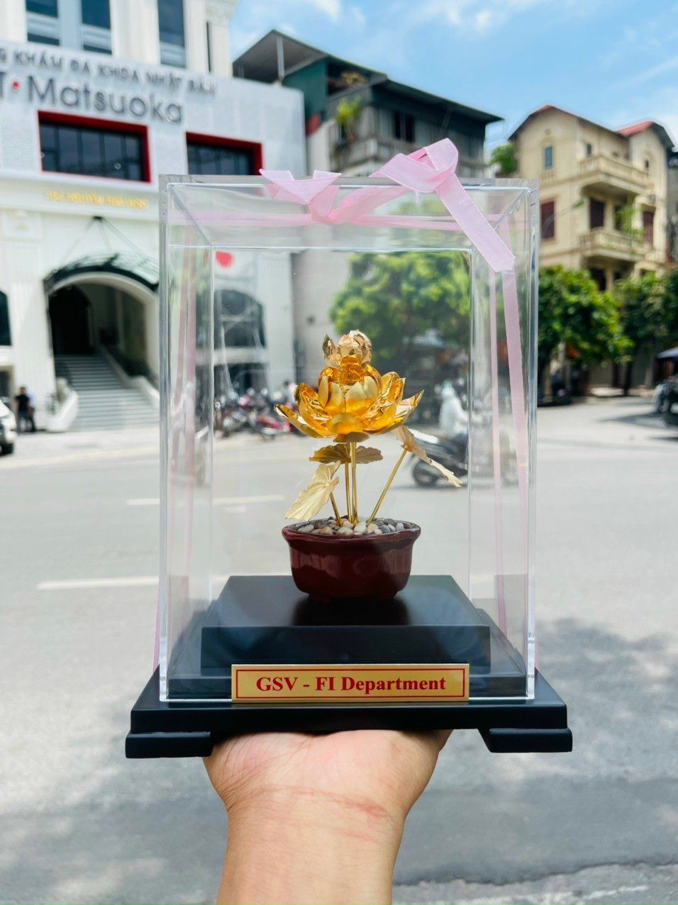 Chậu Hoa Sen Mạ Vàng