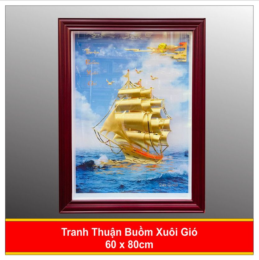  Tranh Thuận Buồm Xuôi Gió Mạ Vàng - 4281 Nền Đỏ 