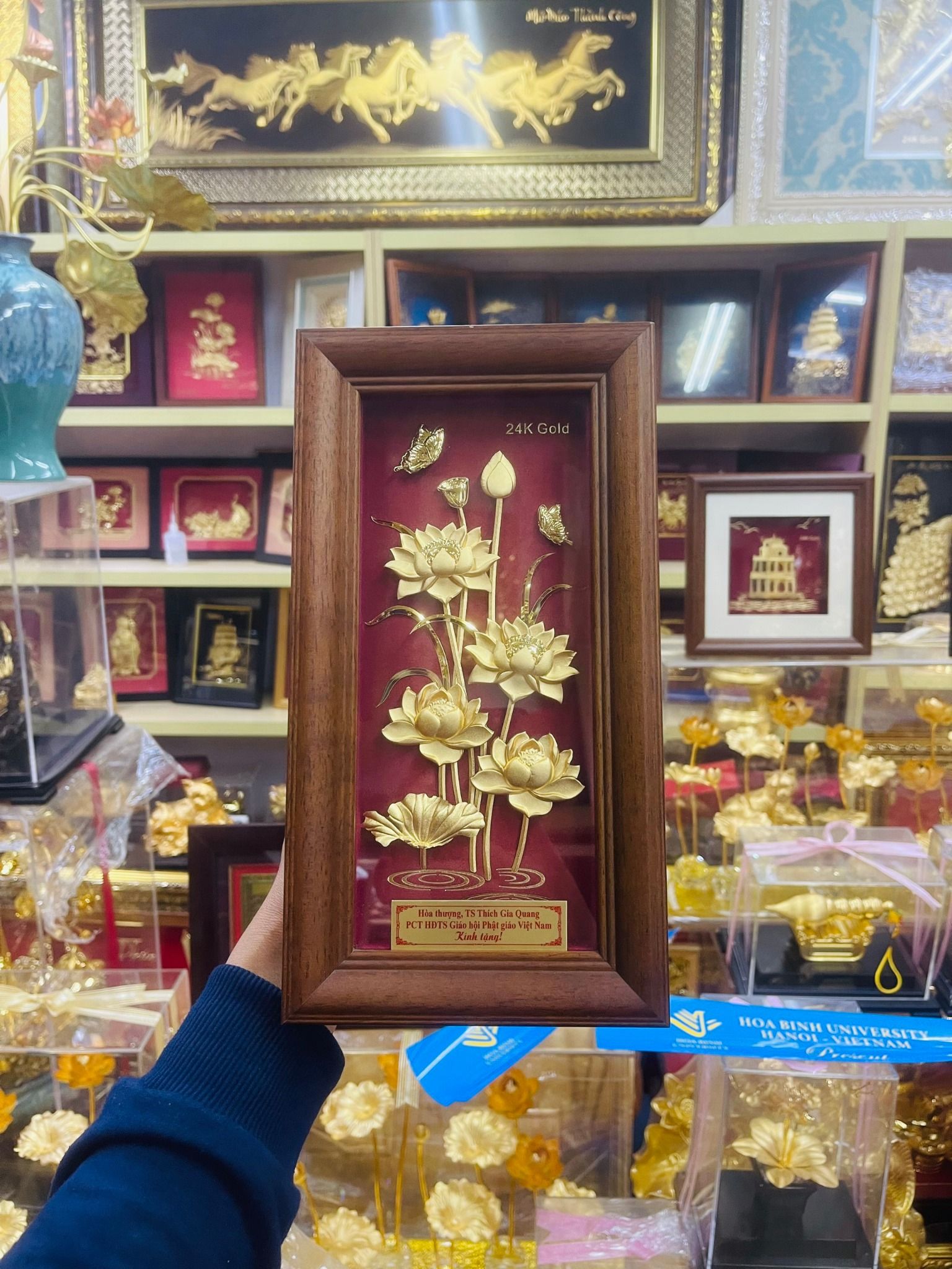 Tranh Hoa Sen Mạ Vàng 15x28