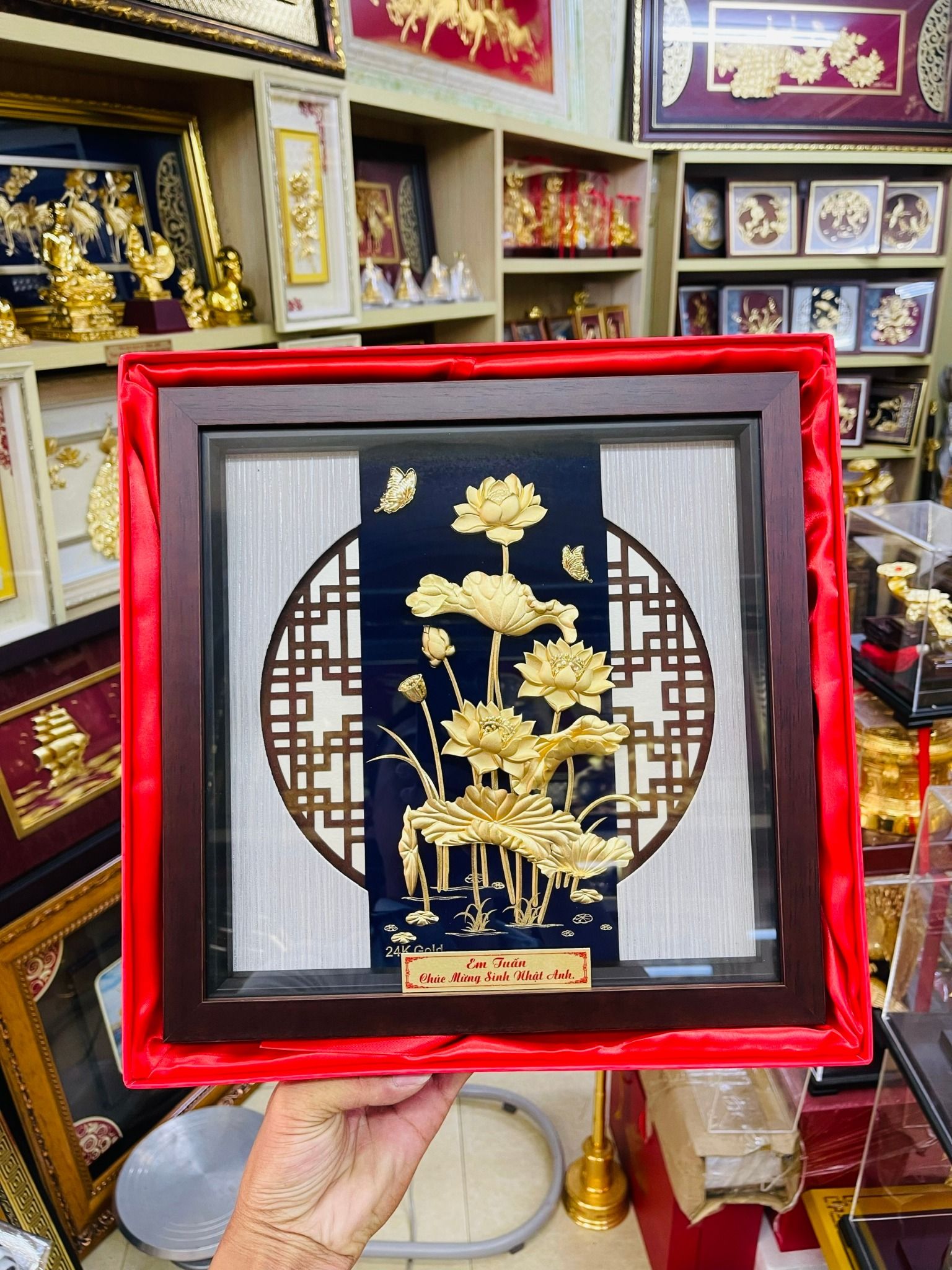 Tranh Hoa Sen Mạ Vàng 15x28